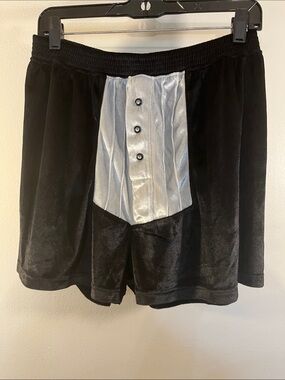 Men's Black Velvet Athletic Shorts with Silver Front Panel